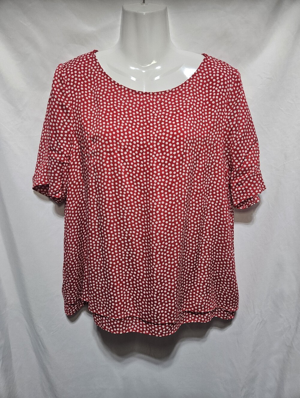 Boden Red White Polka Dot Blouse Top Relaxed Fit Short Sleeve Modal Size 12